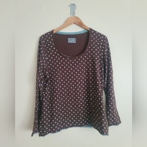 Boden Brown Blue Polka Dot Scoop Neck Long Sleeve Shirt Size 18 (UK 18 / US 14 )